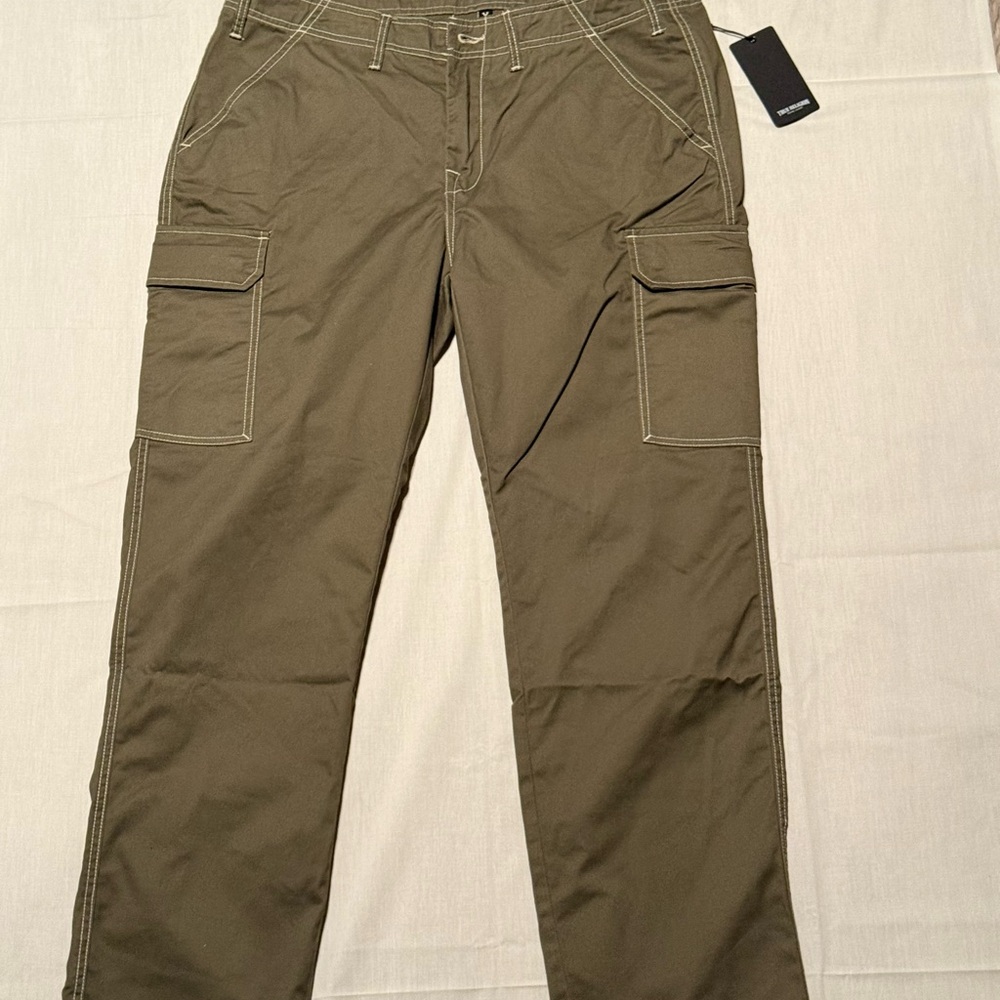 True Religion Cargo Pants Mens Size 36 Green Pop Stitch Kalamata 108335
